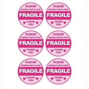 Pink Fragile Handle With Love Stickers (30)